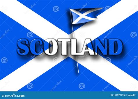 Scottish Flag With Written Word Scotland Stock Illustration