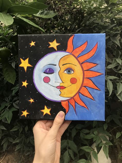 The Sun And The Moon Paintingcanvasloveartacrylicmoonsunstars