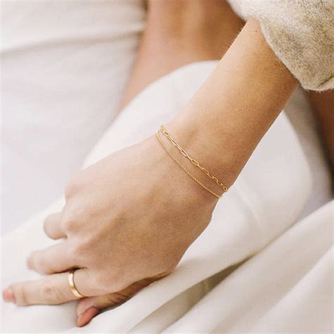 Gold Chain Braceletdouble Chain Braceletrectangle Etsy