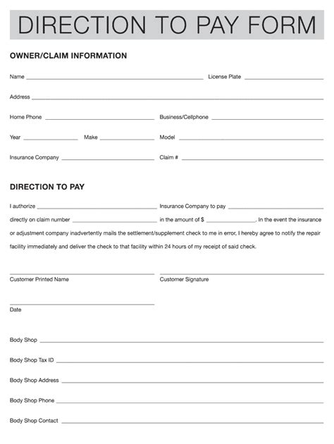 Direction To Pay Form Body Shop Fill Online Printable Fillable Blank Pdffiller