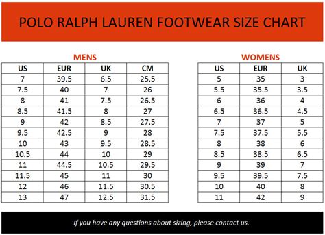Polo Ralph Lauren Size Chart Brand House Direct