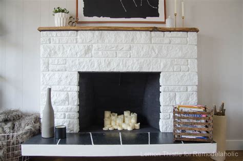The two mantel materials are wood and stone. Remodelaholic | DIY Stone Fireplace Update with Live Edge ...