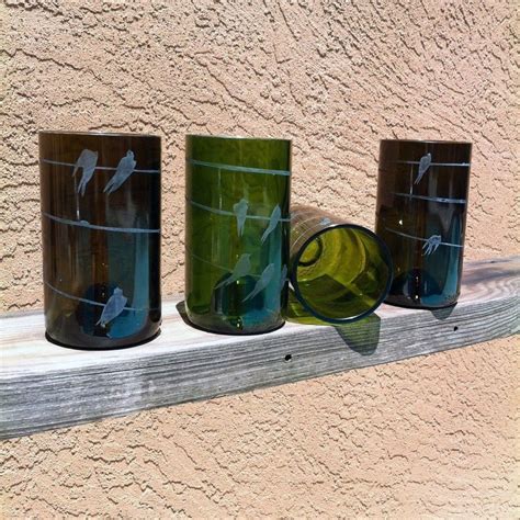 Etched Wine Bottle Glasses Recycled Glasses Wine Bottle Glasses Etsy Decor