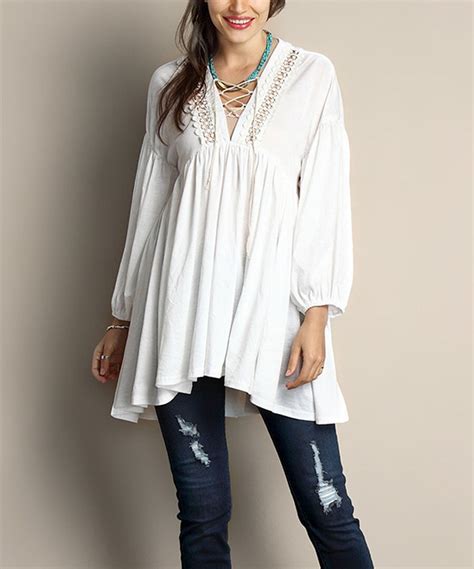 Look At This Reborn Collection White Lace Panel Peasant Tunic Plus On
