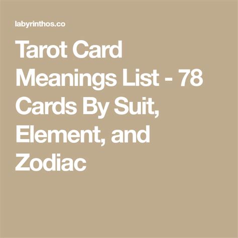 Learn tarot card meanings you can trust. Tarot Card Meanings List - 78 Cards By Suit, Element, and ...