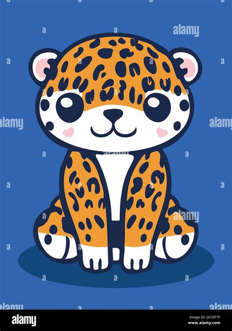 Cute Baby Leopard In Kawaii Style Sitting And Looking At The Camera