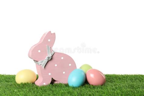 Cute Wooden Easter Bunny And Dyed Eggs Stock Photo Image Of Hare