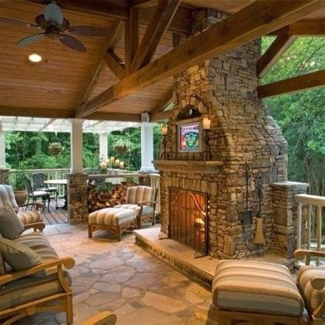 Beautiful Back Porch Outdoor Fireplace Dream House Porch Fireplace