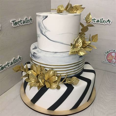 Торт свадебный Черно-белый с золотом | Торталина - Изготовление тортов ...