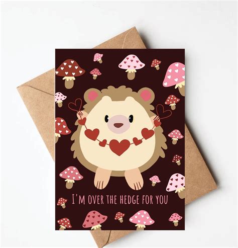 Hedgehog Valentines Day Card Mushroom Valentines Day Card Cute