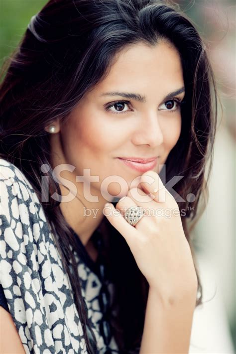 Portrait Of A Young Beautiful Brazilian Woman Outdoors Stock Photo