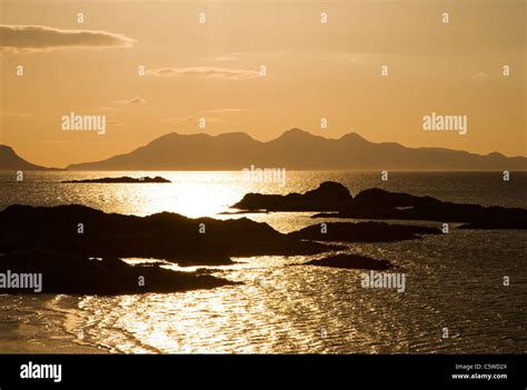 Arisaig Bay At Sunset With View To Isle Of Rum North West Scotland
