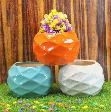 Multicolor Glazing Ceramic Round Shape Pots Sc031 H5 D5 For Interior