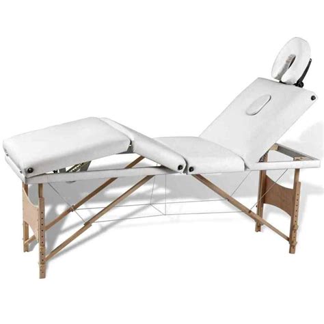 Vidaxl Table De Massage Pliante Lit De Massage 4 Zones Crème Cadre En Bois Sac Massagetafels