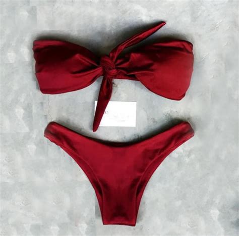 New Bandeau Bikinis Sexy Strapless Two Pieces Bow Tie Swimsuit Female