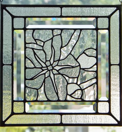 Stained Glass Panel Clear Textured Glass Flower By Sujuglassart