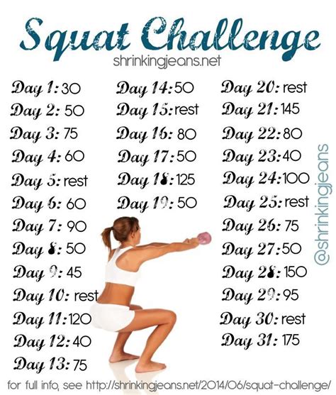 Squats Challenge Month Workout Squat Challenge Workout Calendar