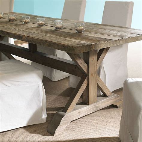 Salvaged Wood Rectangular Dining Table Natural Trestle Base Dcg Stores