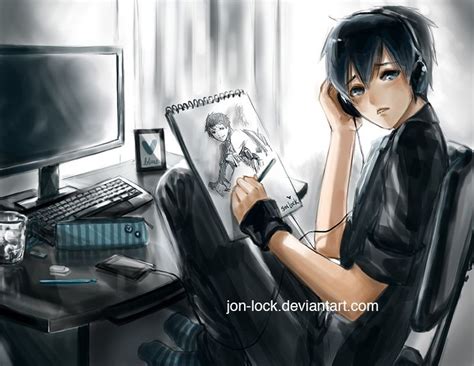 Anime Boy On Computer