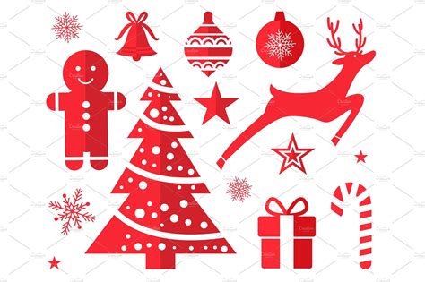 Christmas Symbols And Decorations Drawn In Red Custom Designed