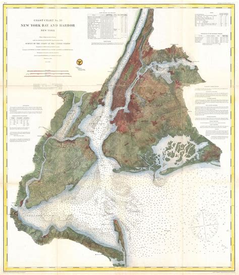 Coast Survey Nautical Chart Of Map Of New York City And Harbor 1866