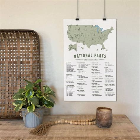 National Park Map Checklist Great Hiker T Check List Of Etsy
