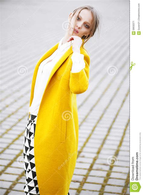 Fashion Model In Stylish Clothes Poses Outdoors Stock Image Image Of