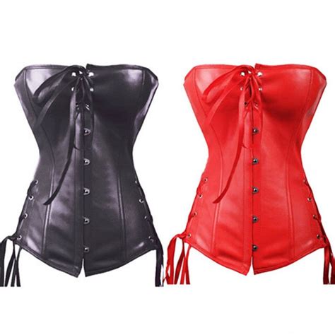 Red Black Leather Corset For Wemon Clothing Gothic Waist Corsets And