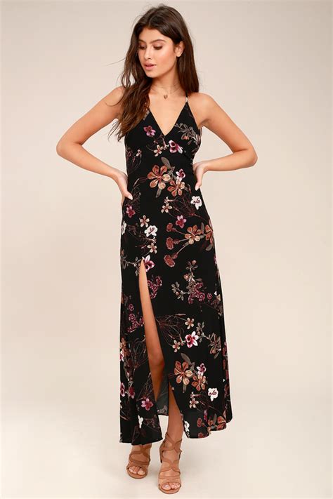Black Floral Print Dress Maxi Dress Sleeveless Dress Lulus