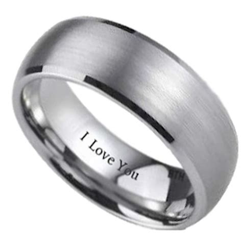 Mens Brushed 8mm Titanium Wedding Ring Engraved With I Love You