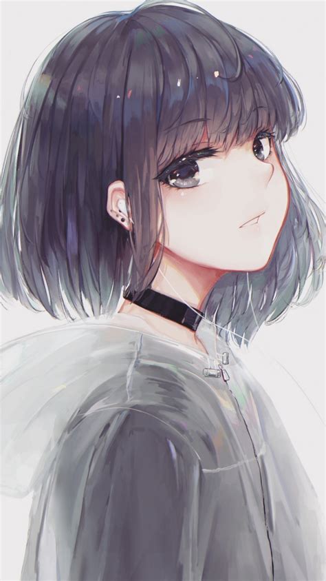 Download 750x1334 Anime Girl Profile View Choker Short