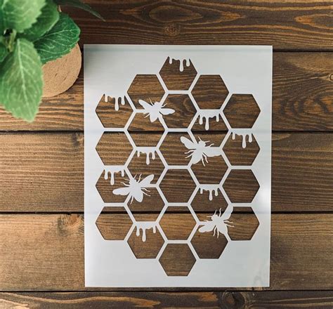 Reusable Honeycomb Stencilhoneycomb Stencil With Honey Etsy Bee