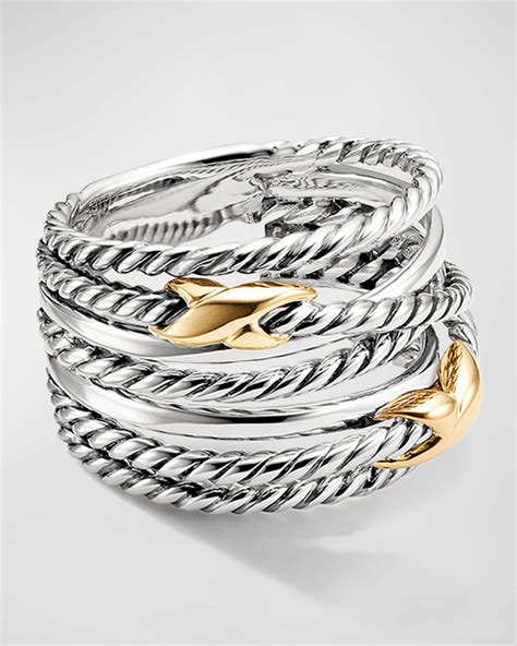 David Yurman Double X Crossover Ring With 18k Gold In Silver 13mm