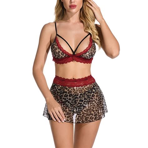 Dymade Women 2 Pcs Sexy Lingerie Set Leopard Female Bra Panties