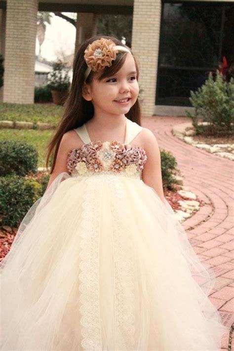Ivory Tulle Lace Flower Girl Dresses With Satin Flowers Lovely Cute
