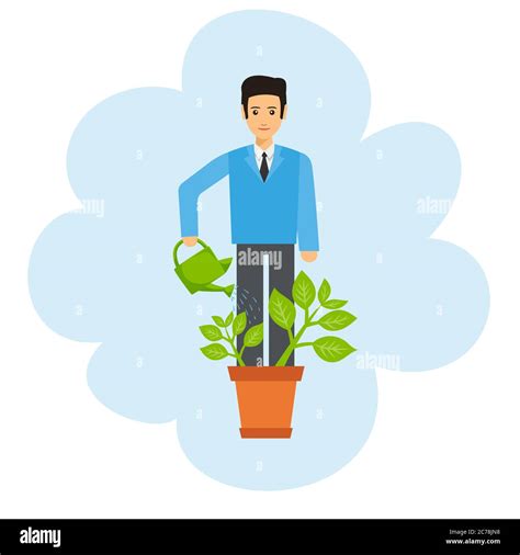 Self Growth Illustration With Businessman Watering Himself Over White
