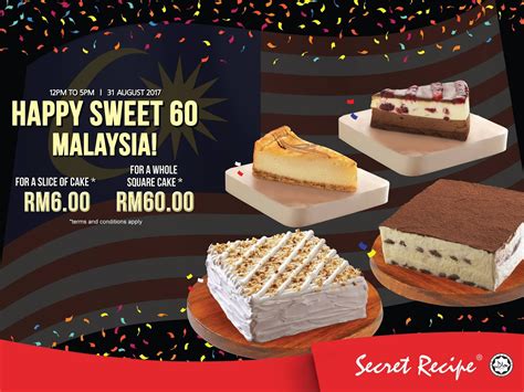 Secret recipe cakes & cafe, founded in 1997, has crafted its fame with the offering of an extensive and irresistible range of fine quality gourmet cakes. Secret Recipe Cake Slice RM6, Whole Square Cake RM60 12PM ...