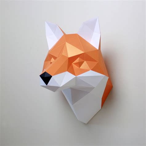 Paper Fox Head Low Poly Papercraft Kit Trophy Origami Etsy Ireland