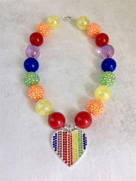 Rainbow Necklace Girls Chunky Bubblegum Necklace Rainbow Etsy In 2020