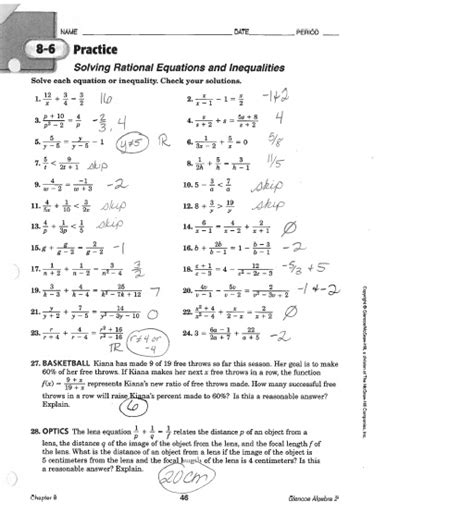 Math Classes Spring 2012: Algebra II - Answer keys for W.S ...