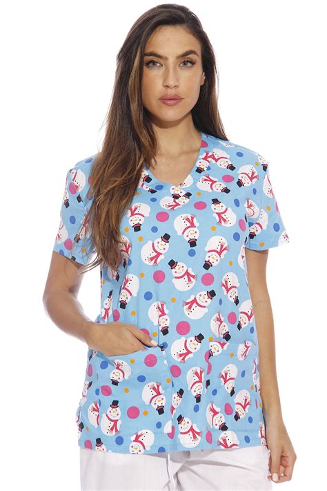 Dreamcrest Dreamcrest Women S Scrub Tops Holiday Scrubs Nursing Scrubs Snowman With Dots