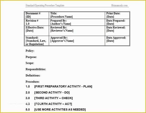 Sop Template Free Of Standard Operating Procedure Template Standard