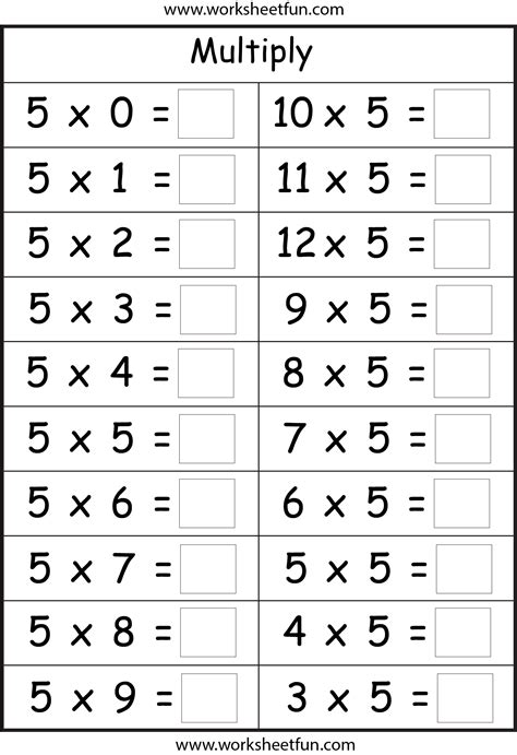 Math Worksheets For Multiplication 1 To 12