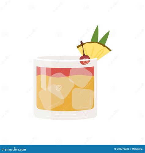 Mai Tai Cocktail Garnish With Pineapple Slice And Cherry Classic Alcoholic Beverage Summer