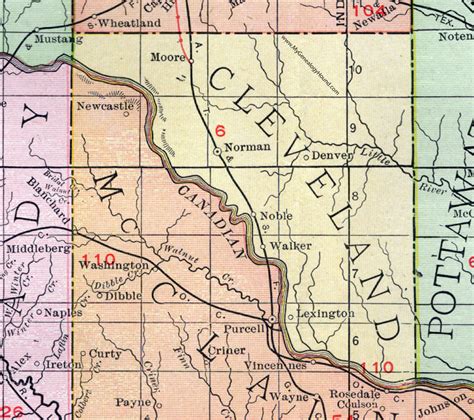 Cleveland County Oklahoma 1911 Map Rand Mcnally Norman Moore Noble