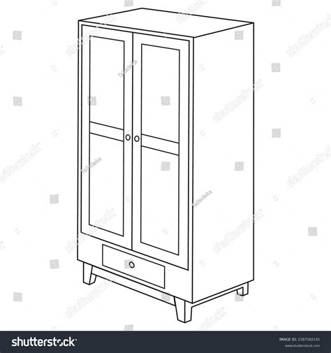 Cupboard Outline Vector Illustrationisolated On White Stock Vector