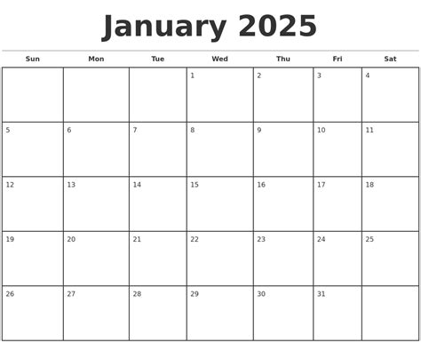 January 2025 National Holiday Calendar