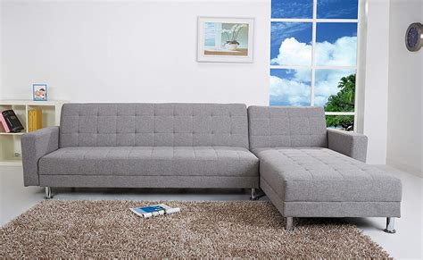Minimalist Grey Sleeper Sectional Sofa With Chaise Low Profile Design