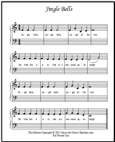 Jingle Bells Sheet Music For Beginner Piano Students