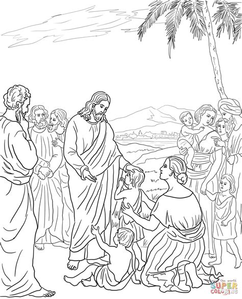 Jesus walks on water coloring sheet. Jesus With Little Children Coloring Page - Coloring Home